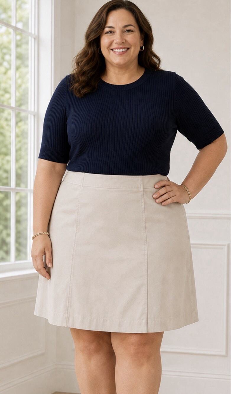 Talbots Skirt Women Plus Size 18W Stone Cotton Blend Two Pleats In Front NEW